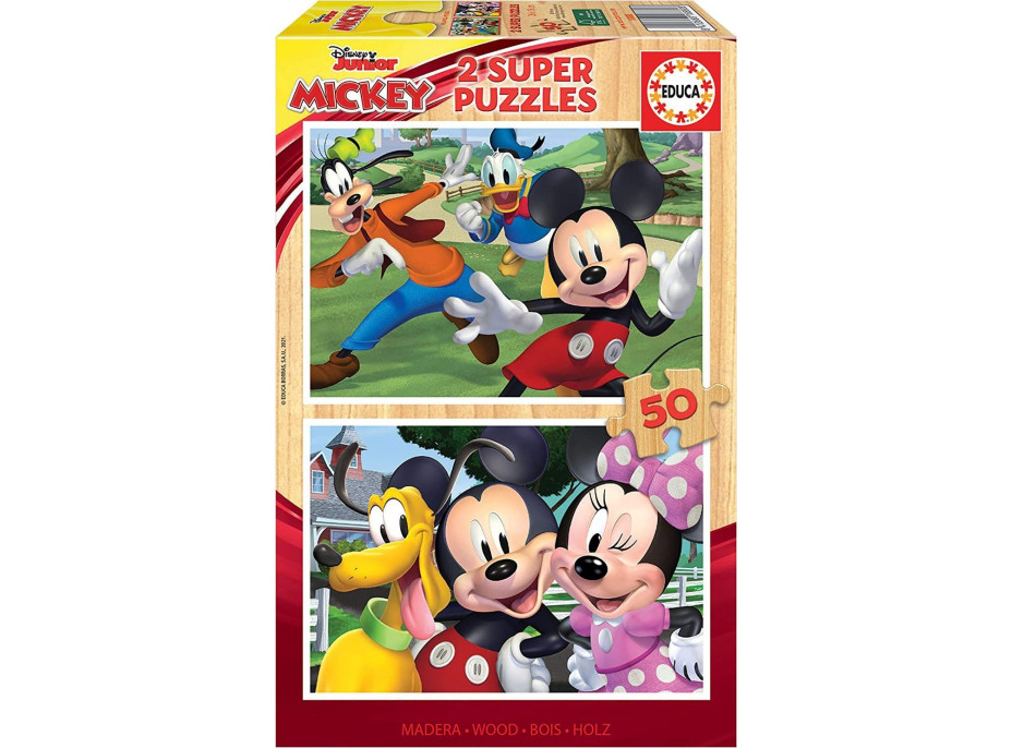 EDUCA Drevené puzzle Mickey a priatelia 2x50 dielikov