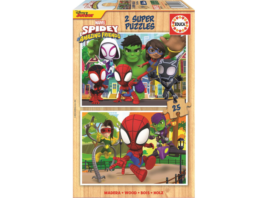 EDUCA Drevené puzzle Spidey a jeho úžasní priatelia 2x25 dielikov