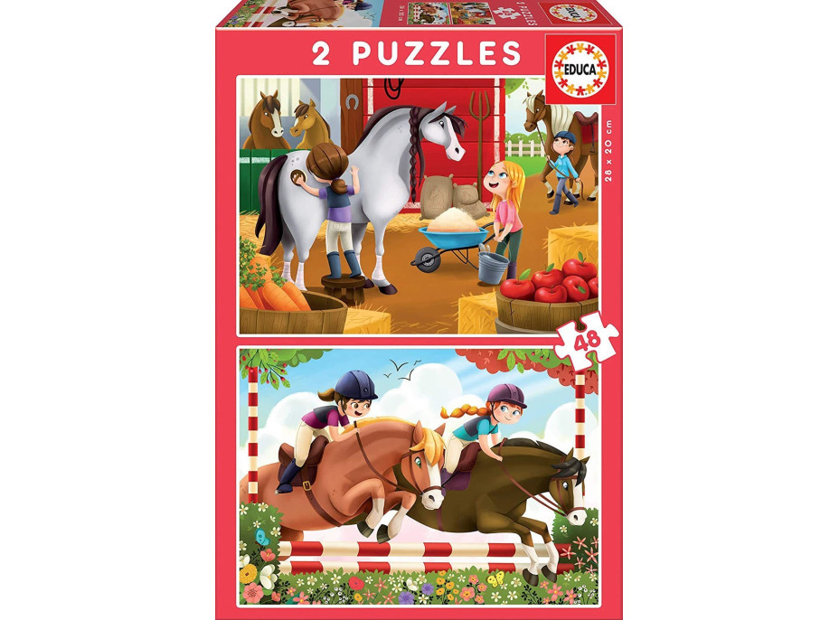 EDUCA Puzzle Starostlivosť o kone 2x48 dielikov