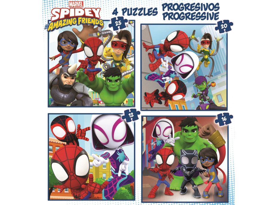 EDUCA Puzzle Spidey a jeho úžasní priatelia 4v1 (12,16,20,25 dielikov)