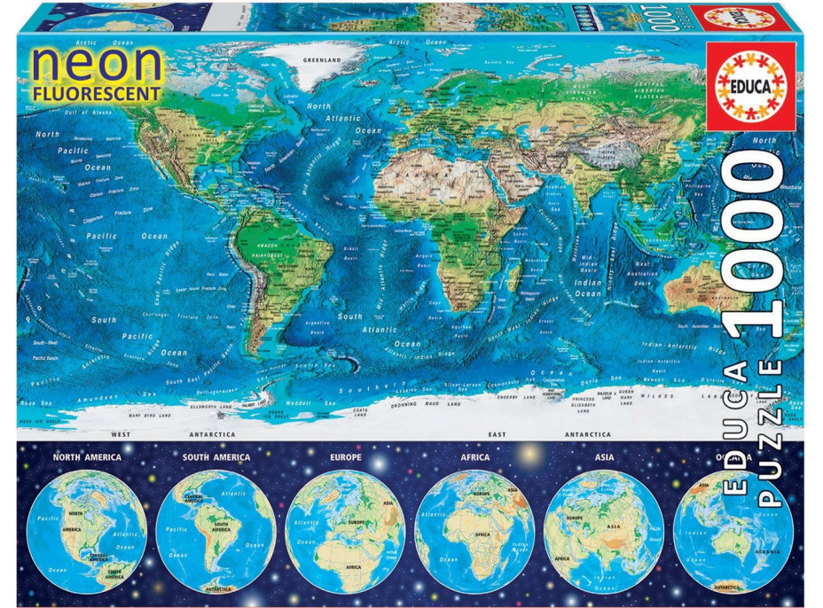 EDUCA Svietiace puzzle Mapa sveta 1000 dielikov