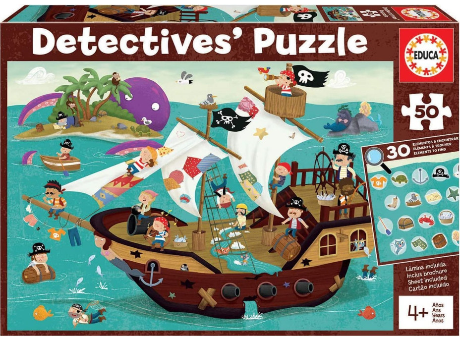 EDUCA Detektívne puzzle Pirátska loď 50 dielikov