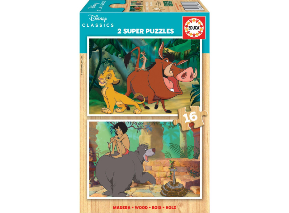 EDUCA Drevené puzzle Disney klasika 2x16 dielikov