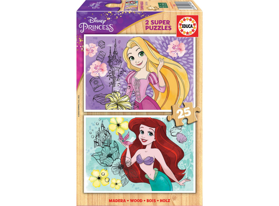 EDUCA Drevené puzzle Disney princeznej 2x25 dielikov