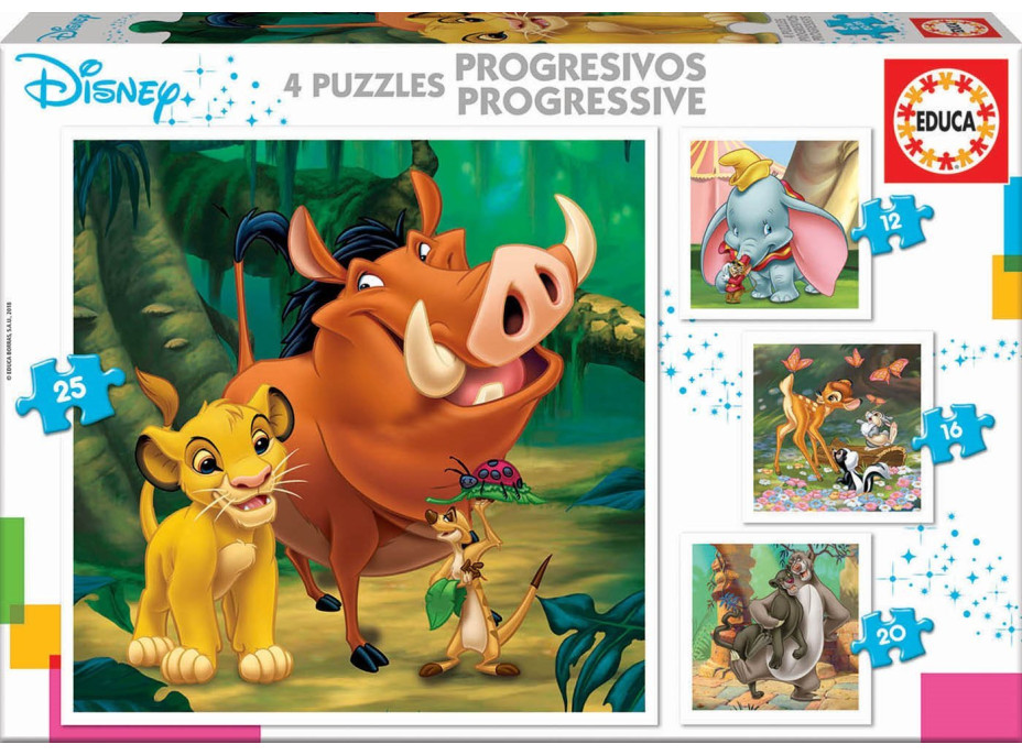 EDUCA Puzzle Disney rozprávky 4v1 (12,16,20,25 dielikov)