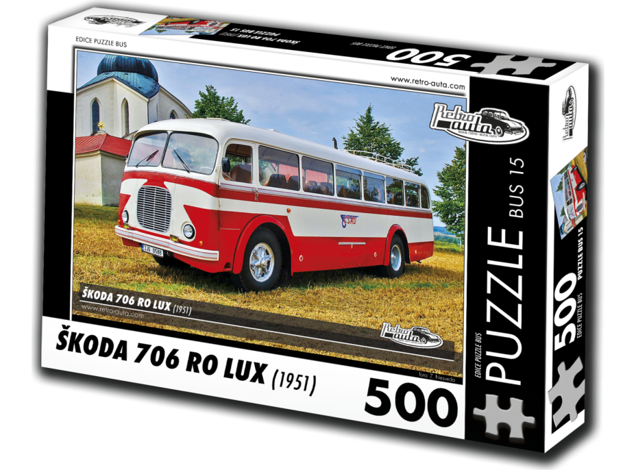 RETRO-AUTA Puzzle BUS č. 15 Škoda 706 RO LUX (1951) 500 dielikov