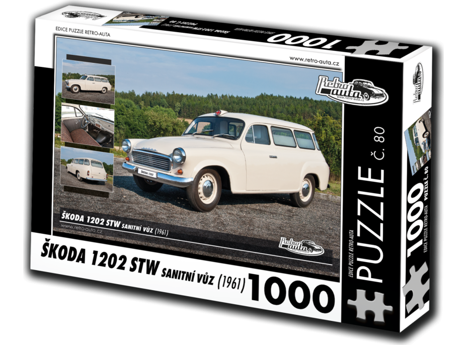 RETRO-AUTA Puzzle č. 80 Škoda 1202 STW sanitné vozidlo (1961) 1000 dielikov