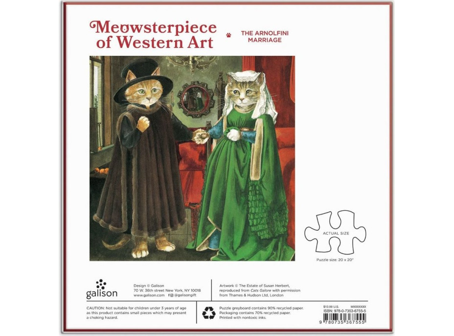 GALISON Štvorcové puzzle Meowsterpiece: Arnolfiniho manželstvo 500 dielikov