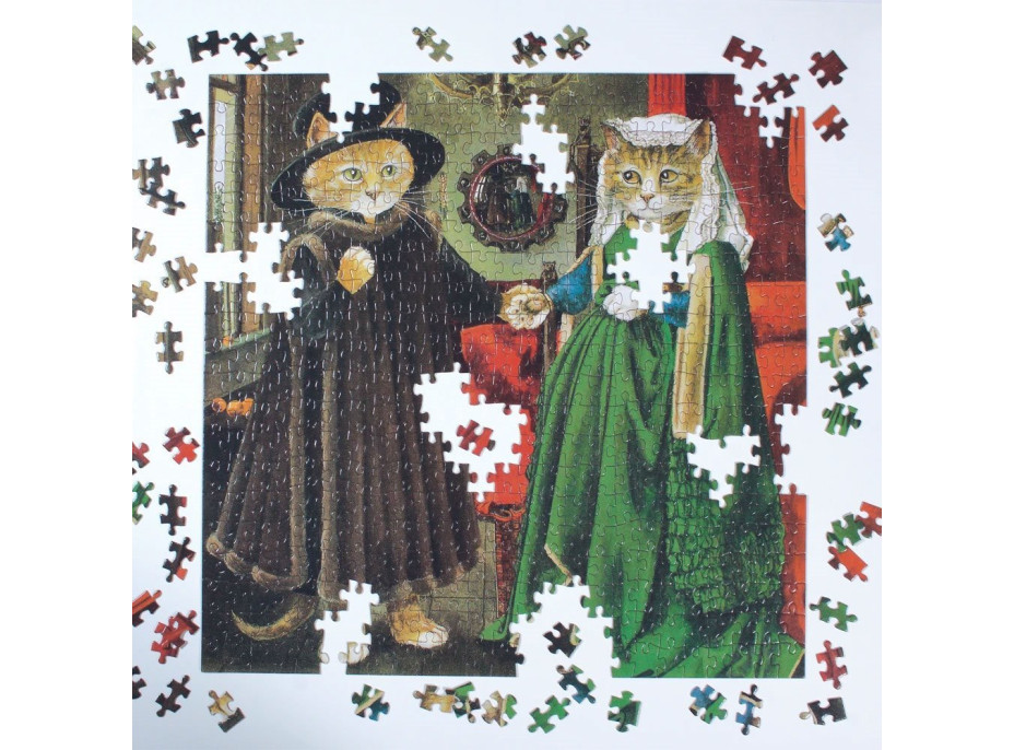 GALISON Štvorcové puzzle Meowsterpiece: Arnolfiniho manželstvo 500 dielikov