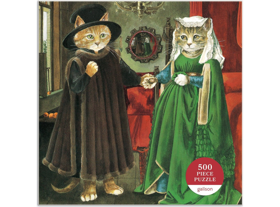 GALISON Štvorcové puzzle Meowsterpiece: Arnolfiniho manželstvo 500 dielikov