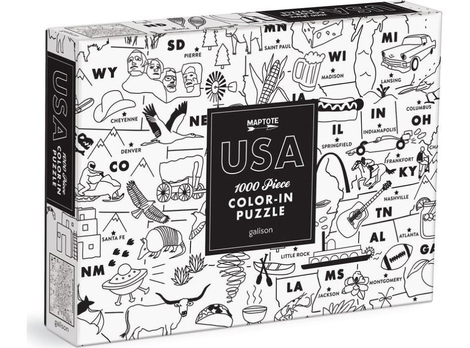 GALISON Vyfarbovacie puzzle Maptote: USA 1000 dielikov