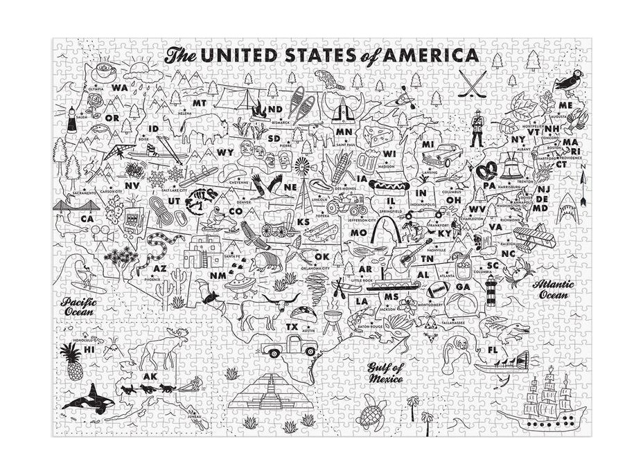 GALISON Vyfarbovacie puzzle Maptote: USA 1000 dielikov