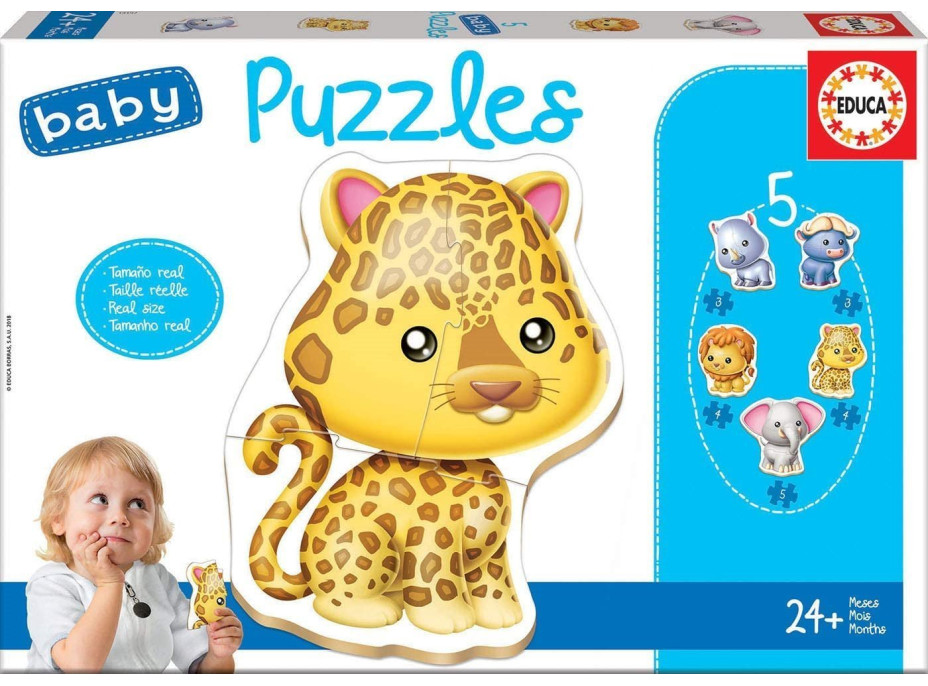 EDUCA Baby puzzle Divoké zvieratká 5v1 (3-5 dielikov)