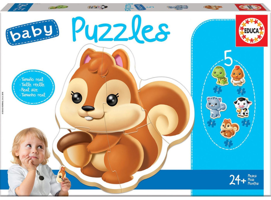 EDUCA Baby puzzle Zvieratká 5v1 (3-5 dielikov)