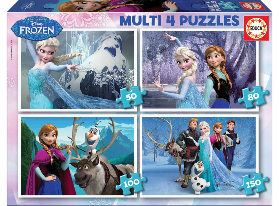 EDUCA Puzzle Ľadové kráľovstvo 4v1 (50,80,100,150 dielikov)