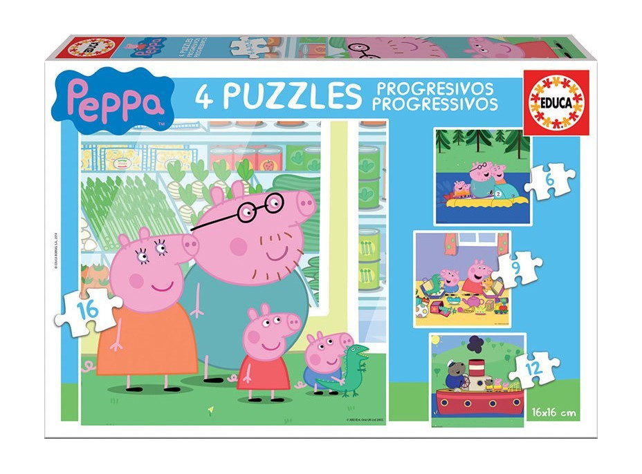 EDUCA Puzzle Prasiatko Pepina 4v1 (6,9,12,16 dielikov)