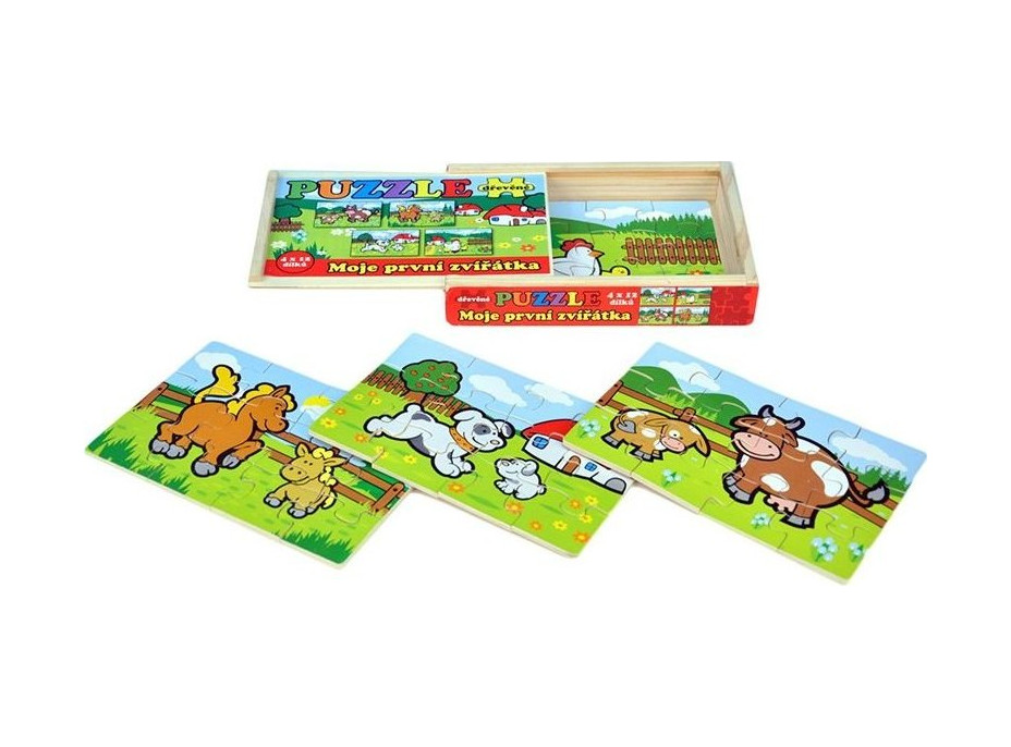 TEDDIES Drevené puzzle Moje prvé zvieratká 4x12 dielikov