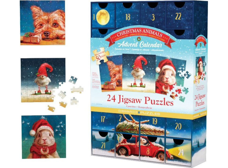 EUROGRAPHICS Puzzle Adventný kalendár: Vianočné zvieratká 24x50 dielikov