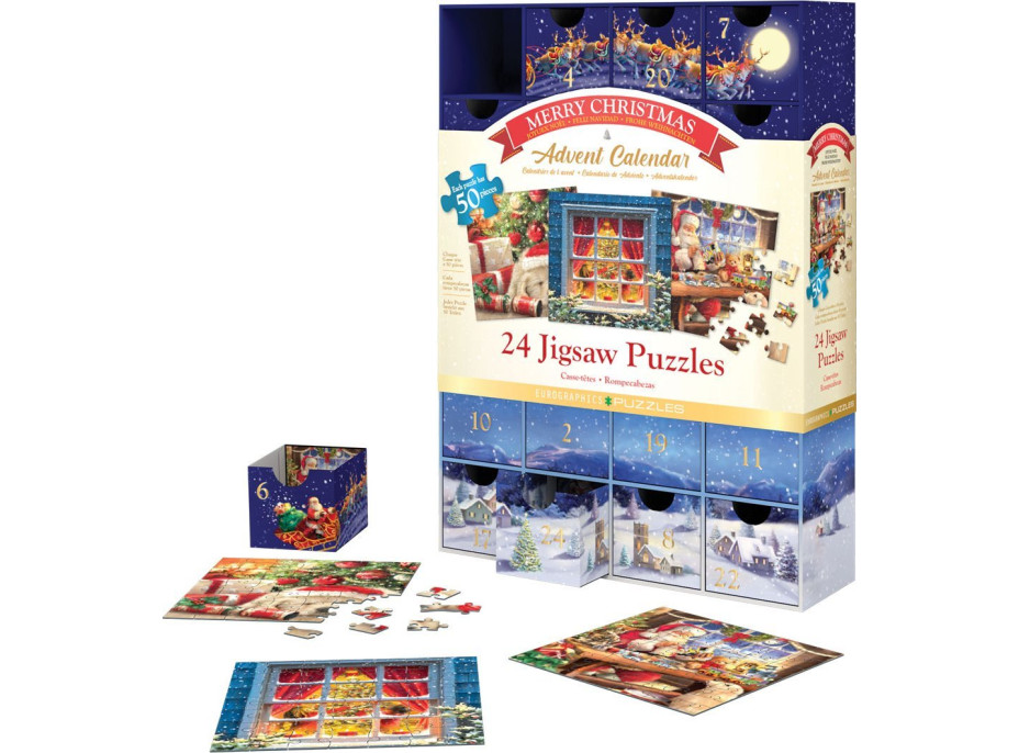 EUROGRAPHICS Puzzle Adventný kalendár: Veselé Vianoce 24x50 dielikov