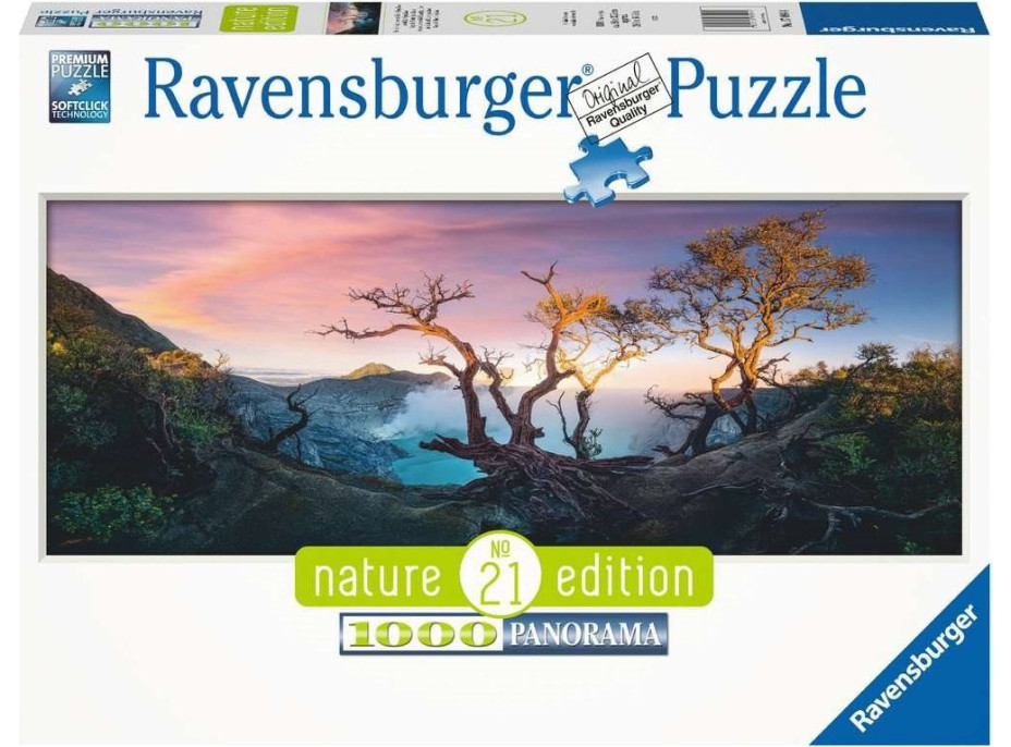 RAVENSBURGER Panoramatické puzzle Sírnaté jazero na kopci Ijen, Jáva 1000 dielikov