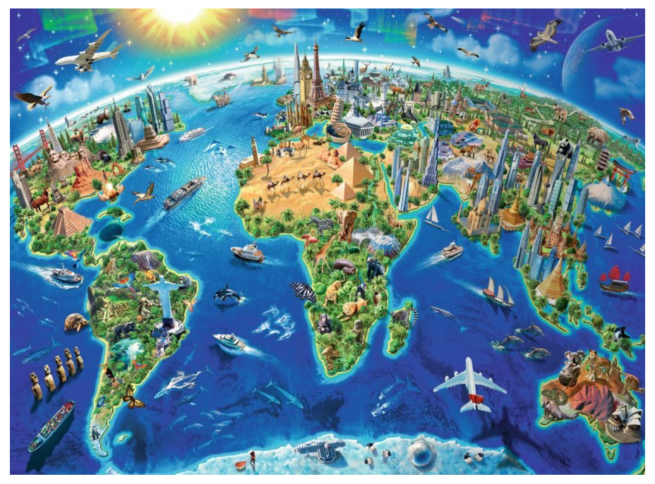 RAVENSBURGER Puzzle Mapa svetových pamiatok XXL 300 dielikov