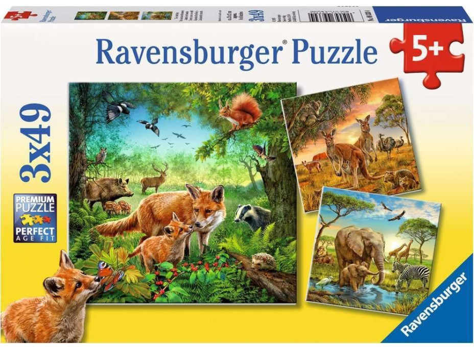 RAVENSBURGER Puzzle Zvieratá 3x49 dielikov