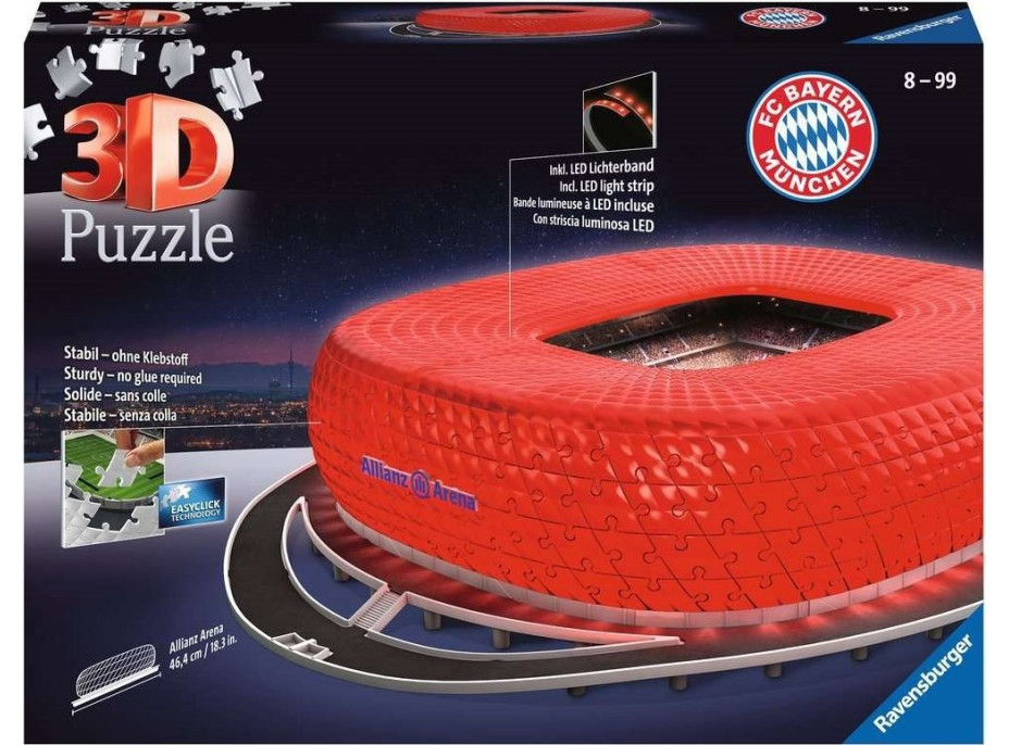 RAVENSBURGER Svietiace 3D puzzle Nočná edícia Allianz Arena, Mníchov 216 dielikov