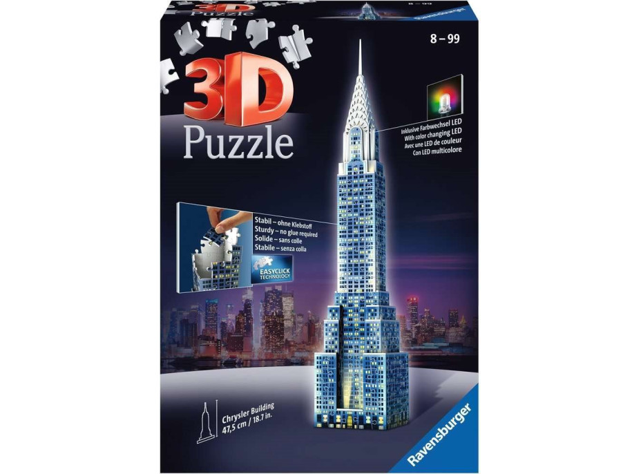 RAVENSBURGER Svietiace 3D puzzle Nočná edícia Chrysler Building 216 dielikov