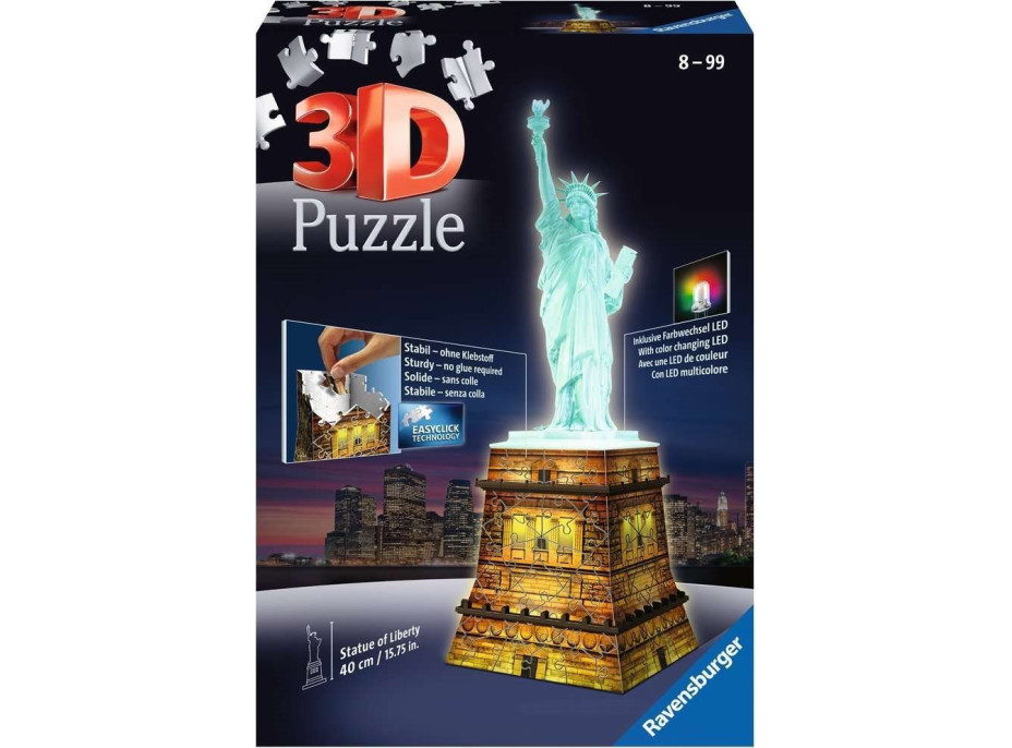 RAVENSBURGER Svietiace 3D puzzle Nočná edícia Socha Slobody 108 dielikov