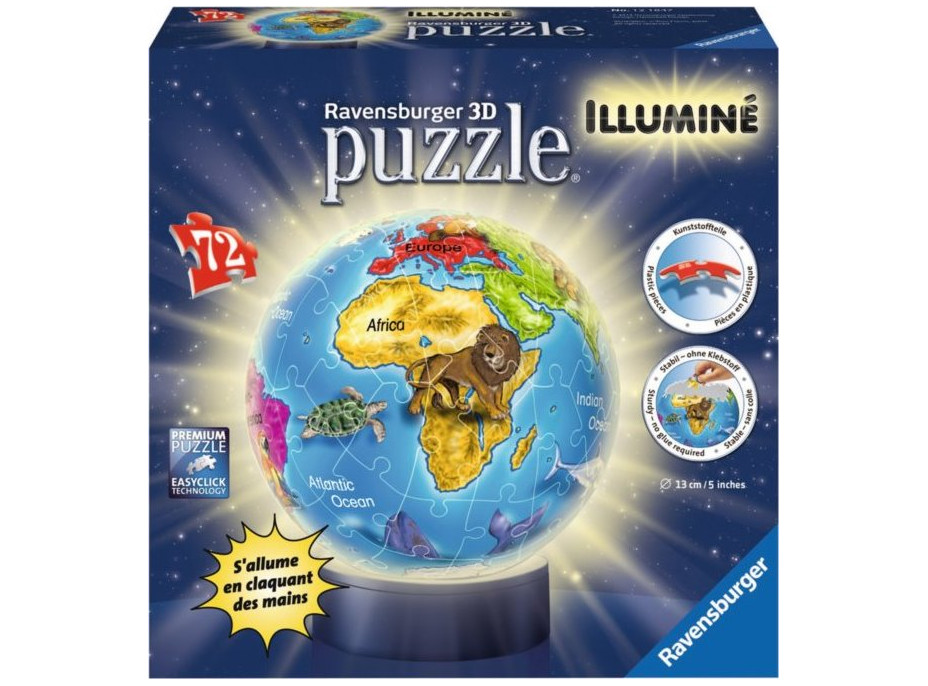 RAVENSBURGER Svietiaci puzzleball Globus 72 dielikov