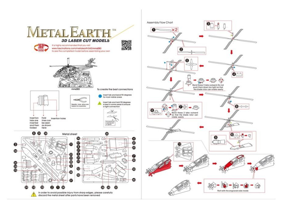 METAL EARTH 3D puzzle Vrtuľník AH-64 Apache