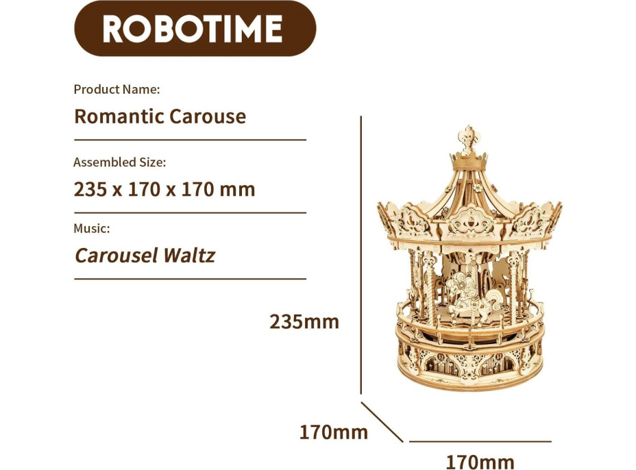 ROBOTIME Roker 3D drevené puzzle Romantický kolotoč 336 dielikov