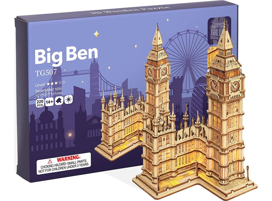 ROBOTIME Rolife Svietiace 3D drevené puzzle Big Ben 220 dielikov