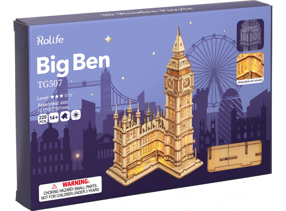 ROBOTIME Rolife Svietiace 3D drevené puzzle Big Ben 220 dielikov