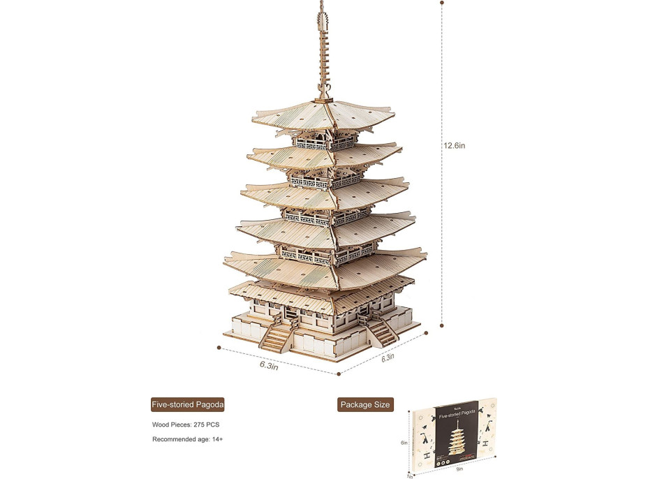 ROBOTIME Rolife 3D drevené puzzle Päťposchodová pagoda 275 dielikov