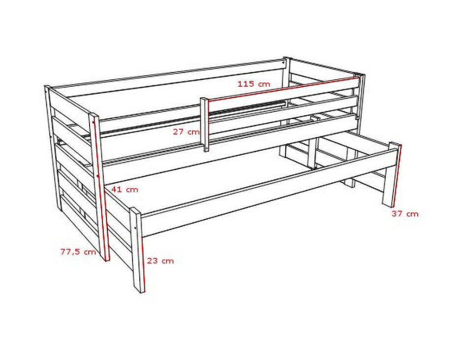 Detská posteľ s výsuvnou prístelkou z MASÍVU 200x90cm bez šuplíka - DPV007 - morenie dub