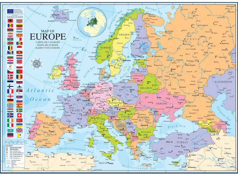 EUROGRAPHICS Puzzle Mapa Európy 1000 dielikov