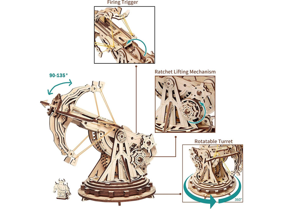 ROBOTIME Roker 3D drevené puzzle Ťažký obliehací samostrieľ - balista 142 dielikov