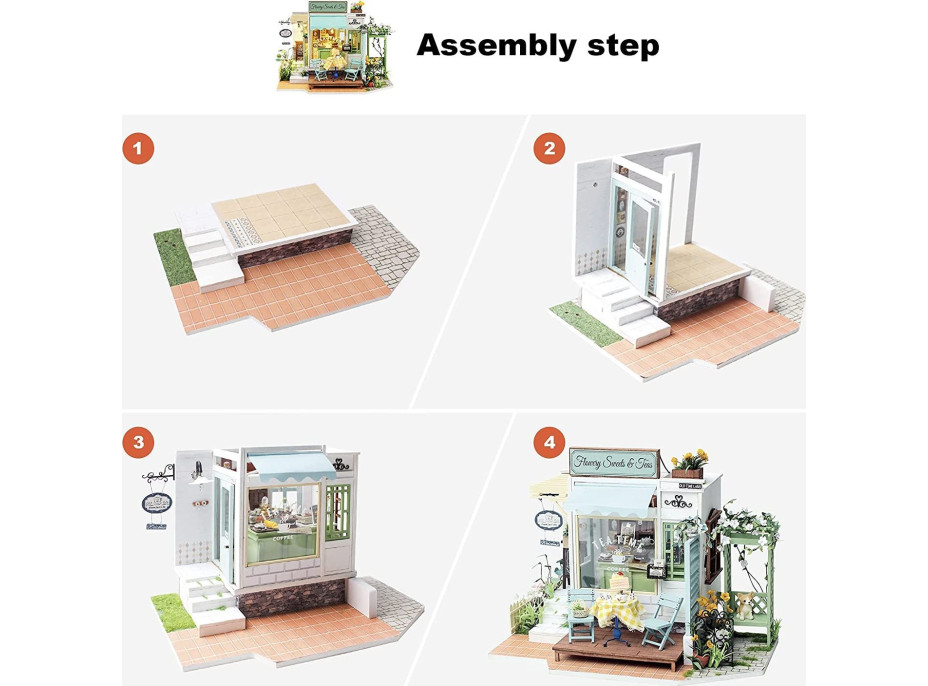 ROBOTIME Rolife DYI House: Kaviareň Flowery Sweets & Teas s LED osvetlením
