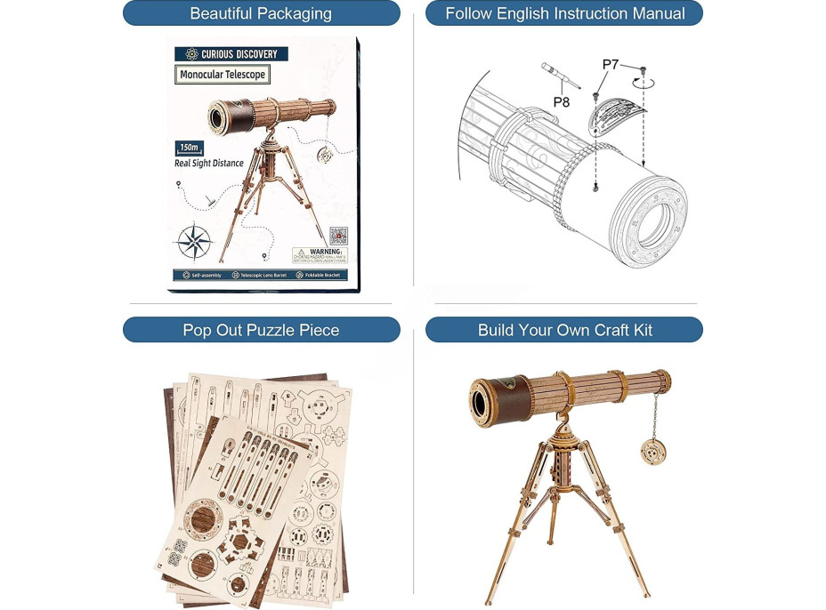 ROBOTIME Roker 3D drevené puzzle Ďalekohľad 314 dielikov