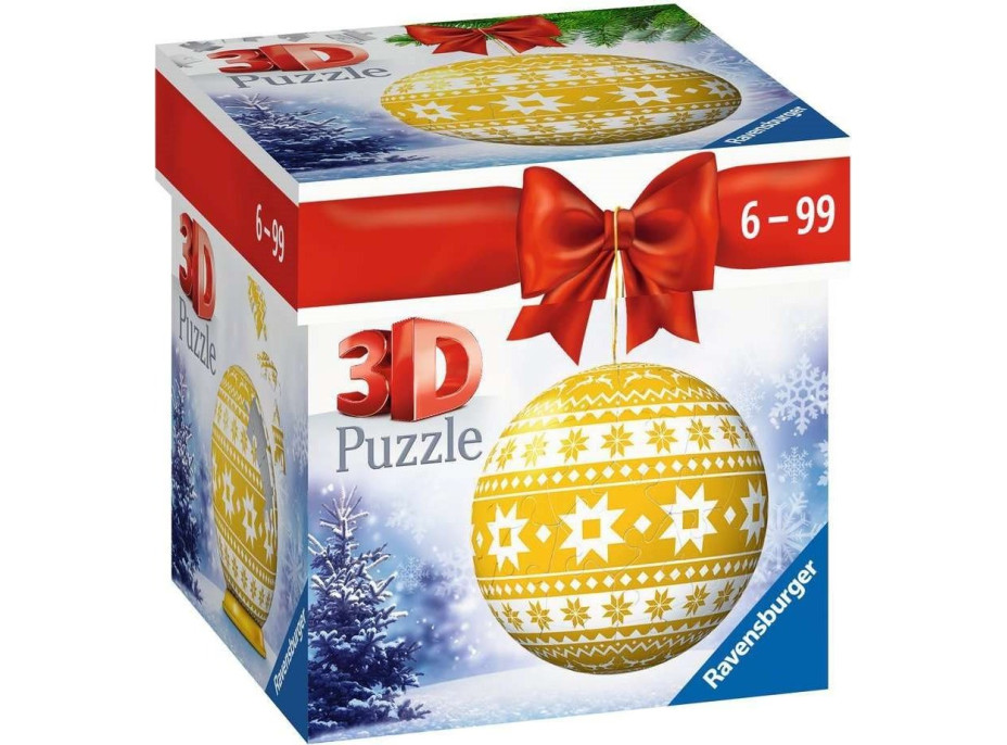 RAVENSBURGER Puzzleball Vianočná ozdoba žltá s nórskym vzorom 56 dielikov