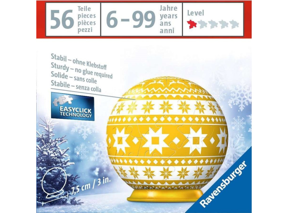 RAVENSBURGER Puzzleball Vianočná ozdoba žltá s nórskym vzorom 56 dielikov