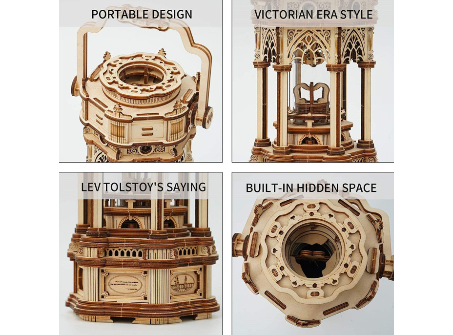 ROBOTIME Roker Svietiace 3D drevené puzzle Viktoriánska lampáš (hracia skrinka) 210 dielikov