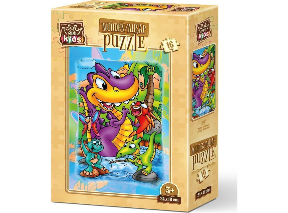 ART PUZZLE Drevené puzzle Dinosaury na rybách 16 dielikov