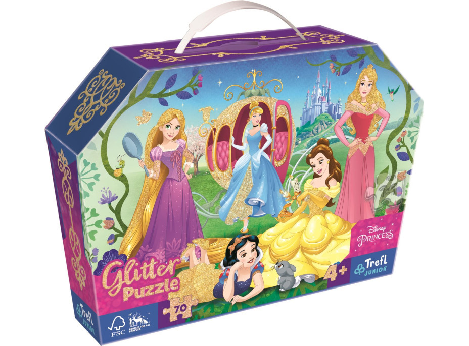 Trefľ Trblietavé Glitter puzzle v kufríku Disney: Šťastné princeznej 70 dielikov