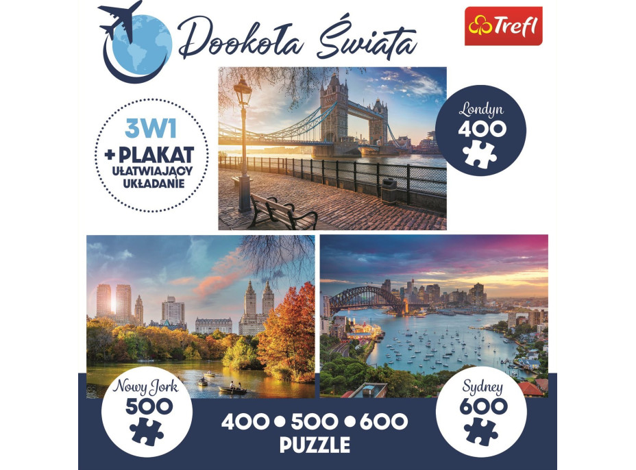 TREFL Puzzle Okolo sveta: Londýn, New York a Sydney 400 + 500 + 600 dielikov